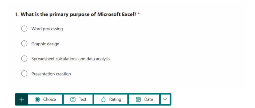 Quiz format of microsoft form