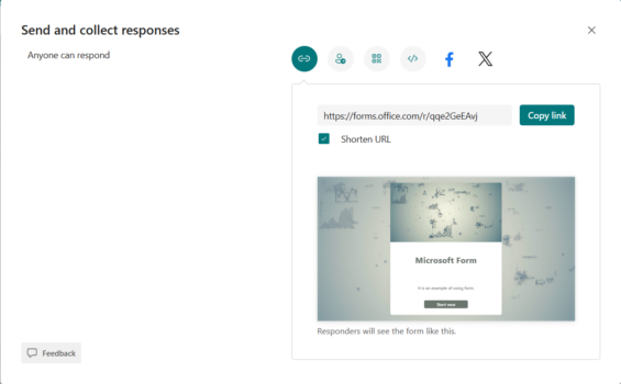 Share and collect response from the microsoft form