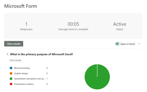 View Results after submission of Microsoft form quiz